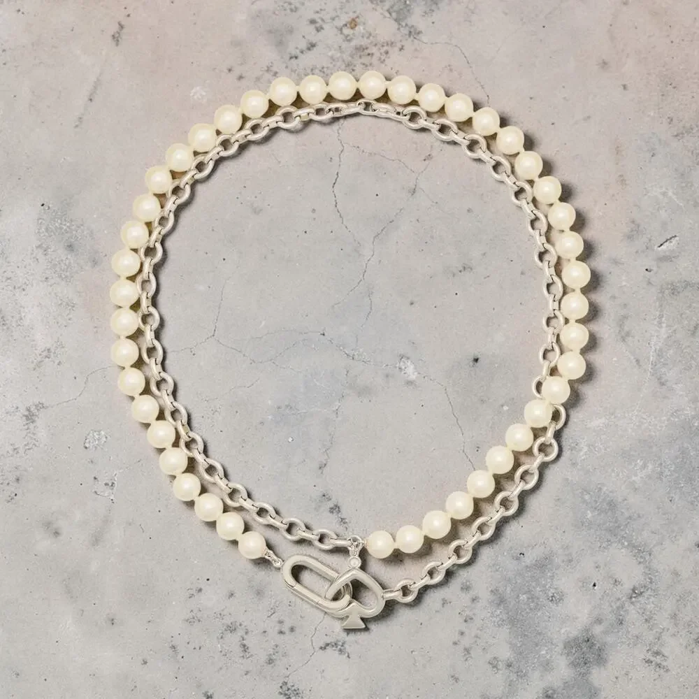 Kate Spade Statement Spade Pearl Wrap Necklace Cream Silver KM163 NWT